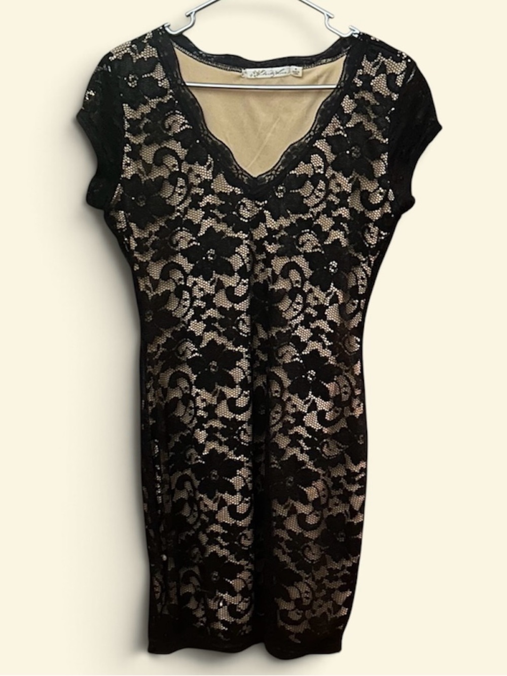 Liberty Love Black Lace Overlay Slip Dress with Nude Lining